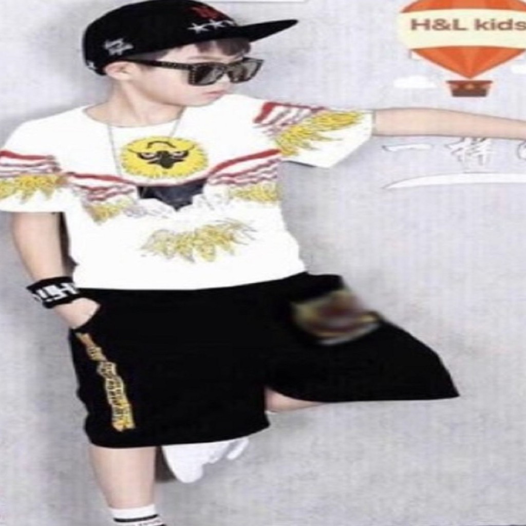 Bộ quần áo trẻ em bé trai 6-10 tuổi (18-28kg) in hình Đại Bàng siêu ngầu, chất liệu cotton thấm hút mồ hôi.