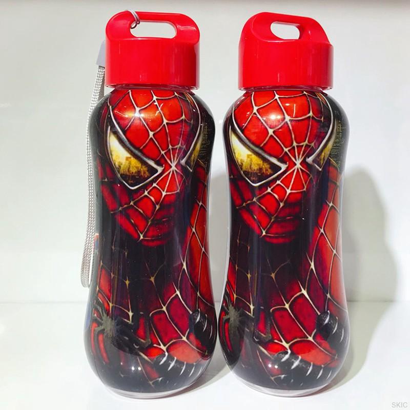 Bình đựng nước bằng nhựa hình hoạt hình spiderman/kitty 350ml chống rò rỉ cho bé có thể tái sử dụng