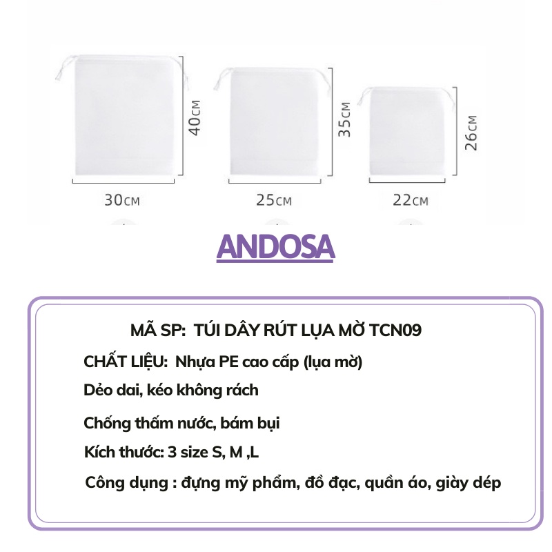 Túi dây rút chống nước túi zip đựng mỹ phẩm đồ trang điểm quần áo giầy dép cá nhân ANDOSA TCN09