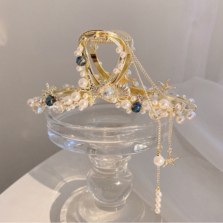 Kẹp Tóc Kim Loại Hình Hoa Đính Ngọc Trai Nhân Tạo Thời Trang