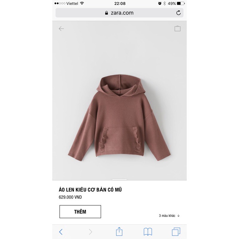 Áo Len Hoodie Bé Gái Túi Bèo Hồng Đỗ ZR