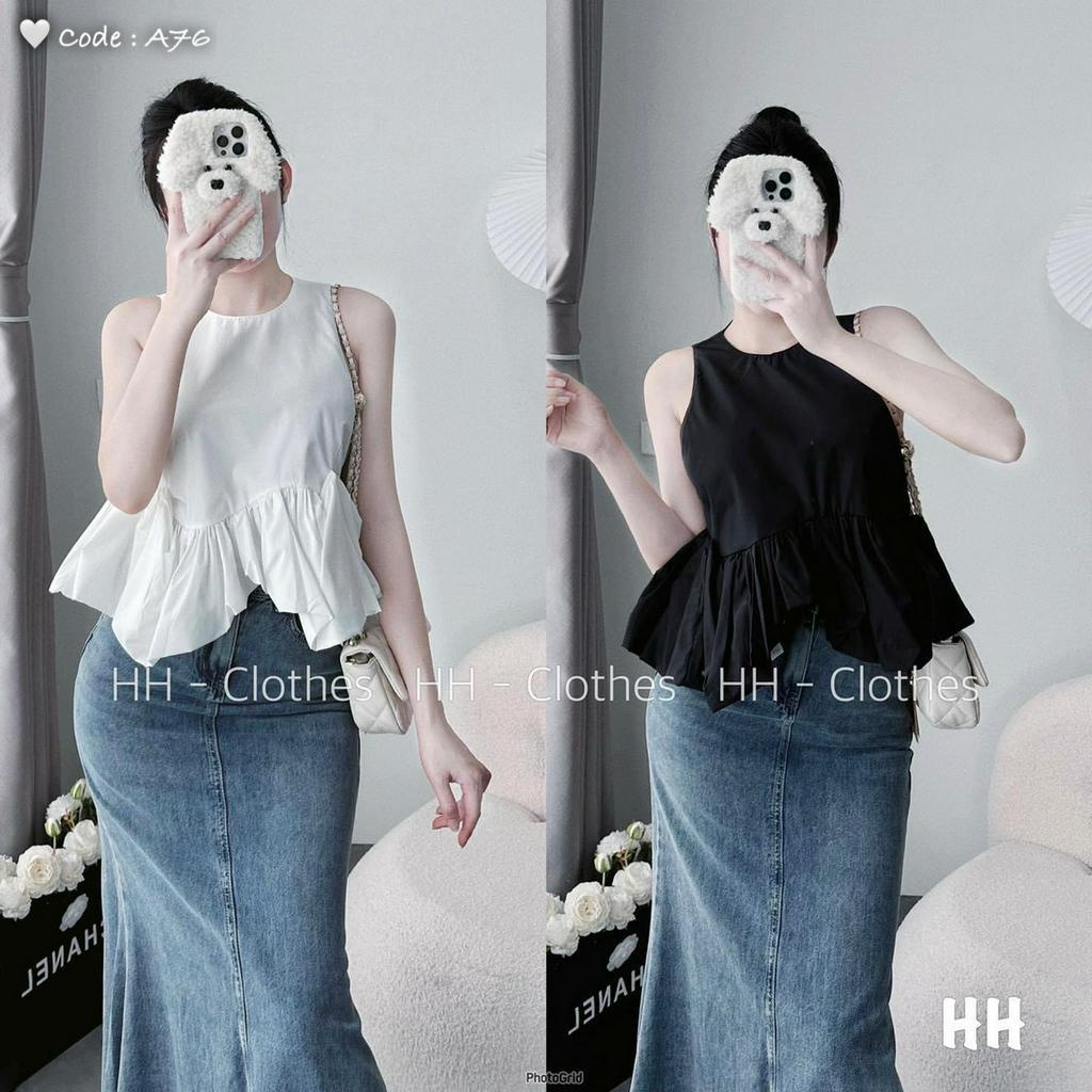 áo kiểu ba lỗ sát nách phối bèo dưới tiểu thư