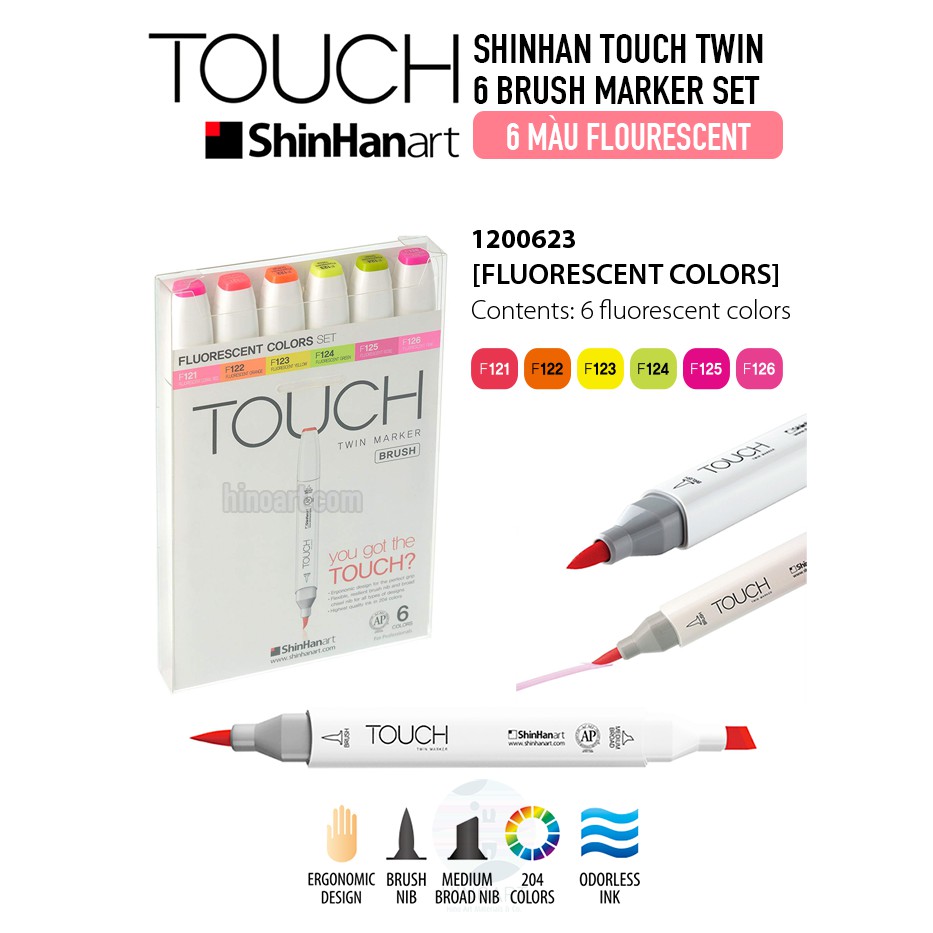 ShinHan Touch Twin Brush Marker Các Set 6 Màu (Pastel; Skin A/B; Fluorescent; Greys)