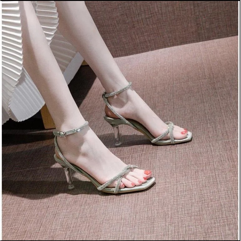Giày Cao Gót Quai Ngang Đính Đá Thời Trang Hè 2021 Cho Nữ