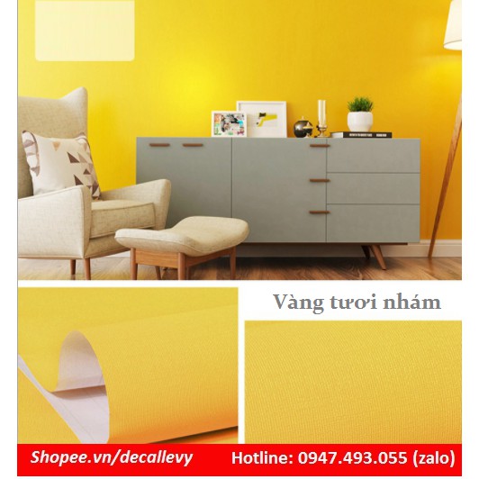 Giấy Dán Tường màu vàng tươi nhám 𝑭𝒓𝒆𝒆𝒔𝒉𝒊𝒑 Decal Dán Tường Phòng Ngủ Có Keo Sẵn