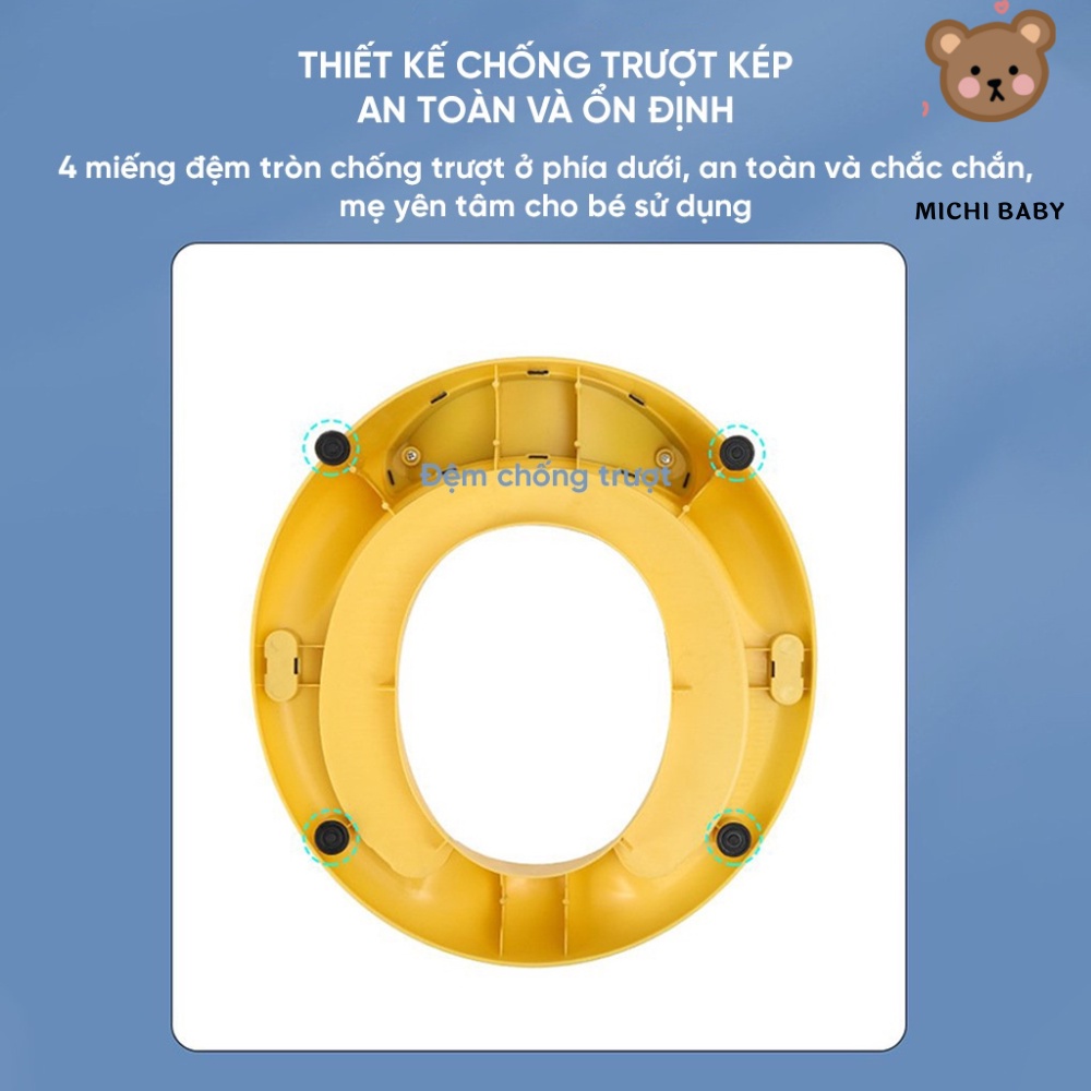 Bệ Ngồi Bồn Cầu Cho Bé Đệm Mềm, Bệ Xí Lót Thu Nhỏ Toilet Có Tay Vịn An Toàn Tiện Lợi Cho Bé Michi Baby SP143