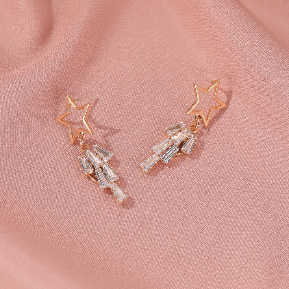 Bông Tai Dáng Dài Đính Đá Zircon Phong Cách Hàn Quốc Xinh Xắn