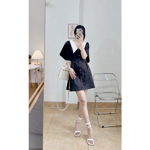 Váy tiểu thư cổ chéo chiết eo