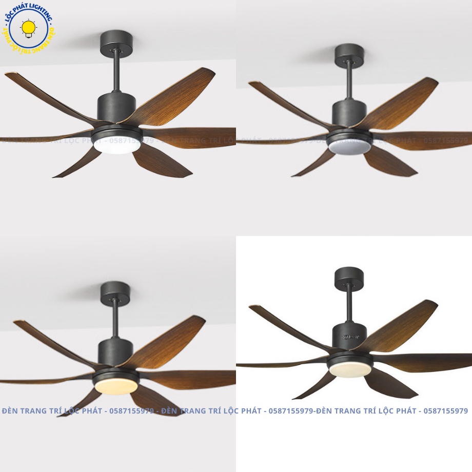 Quạt trần, quạt trần đèn 6 cánh Lộc Phát 6 cấp độ gió 3 chế độ ánh sáng trang trí phòng khách hiện đại