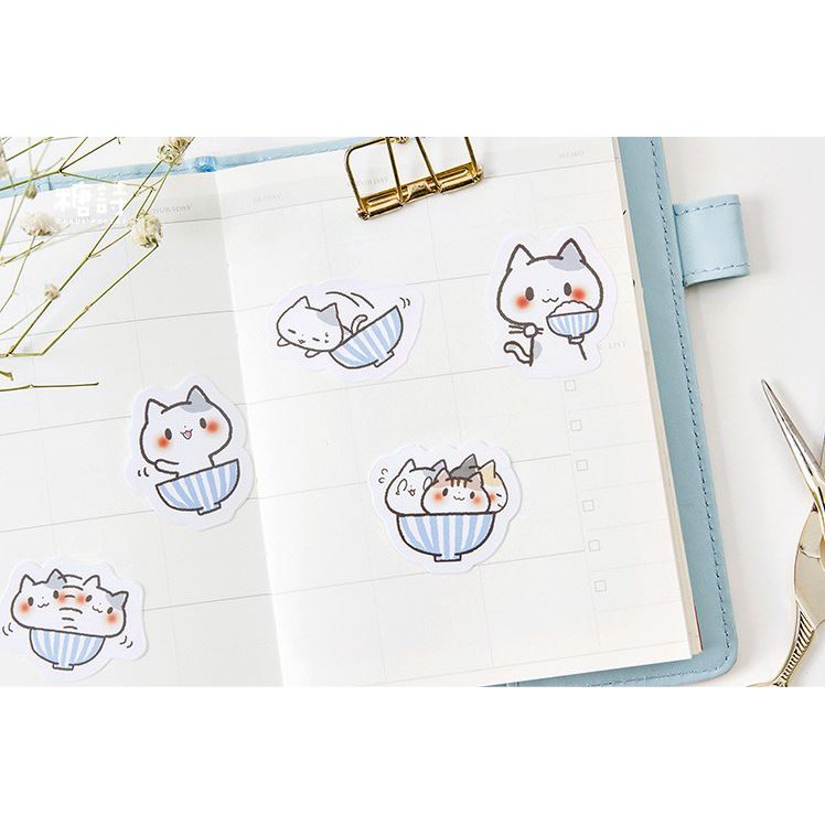 Bộ 45 Sticker Hàn Quốc hình Mèo Tinh Nghịch dán trang trí E07