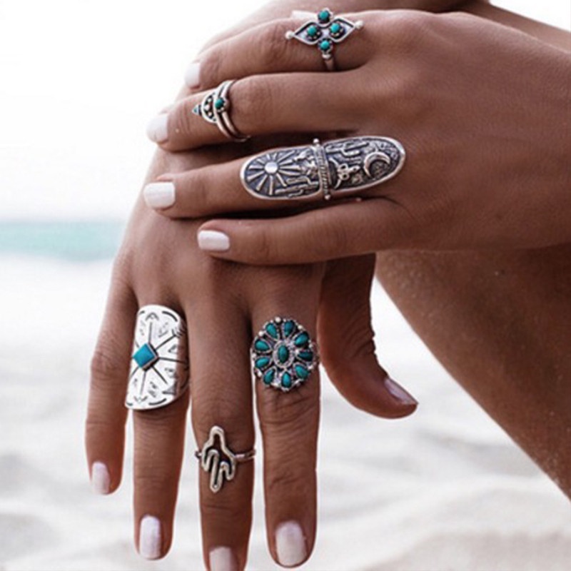 Set 9 nhẫn đeo khớp ngón tay phong cách bohemian cổ điển thời trang cho nữ