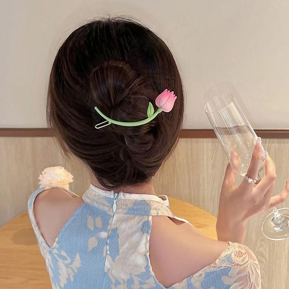 FORBETTER Kẹp Tóc Hình Hoa Tulip Ngọt Ngào Đơn Giản Cho Nữ