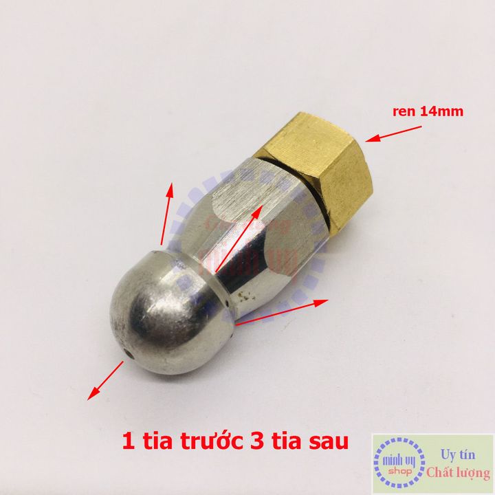 Béc phun thông tắc cống - Bec phun inox ren 1/4 icnh : 1 trước 3 sau