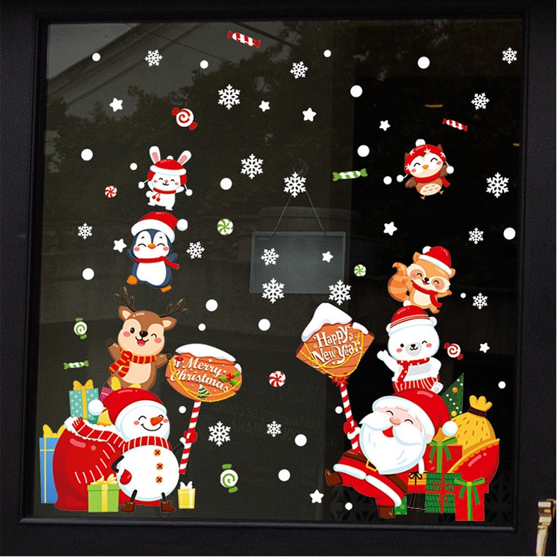 Decal noel trang trí tường - Các bạn cầm bảng chào đón giáng sinh