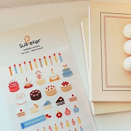 Peach 1Pcs Suatelier Korean sticker 1113 cute birthday cake party Journal Scrapbook Decor Sticker