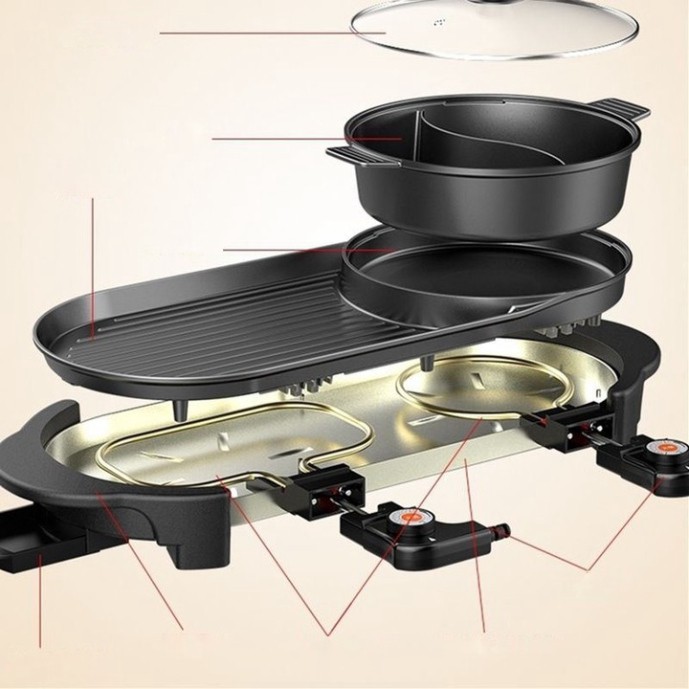 Sản Phẩm Bếp lẩu nướng 2 trong 1 chống dính cao cấp EB-8602, hợp kim nhôm phủ Teflon chống dính 3 lớp, công suất 1100-22