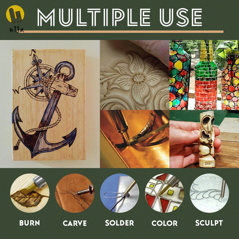 Set 7 Bút Khắc Gỗ Điện Tử Kèm 5 Đầu Thay Thế Chuyên Dụng Cho Đồ Da Diy