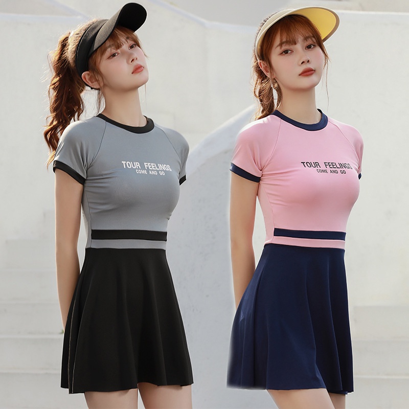 đồ bơi thể thao đồ bơi hàn quốc hai 2 mảnh cho nữ set liền thân đồ tắm biển nữ kín đáo thoải mái bảo thủ liền áo bơi tay ngắn che thịt mỏng nghỉ mát Spa nữ nhà máy bán buôn