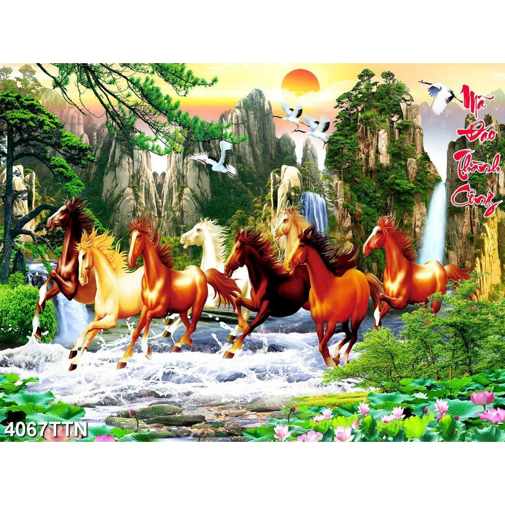 TRANH DÁN TƯỜNG 3D MÃ ĐÁO THÀNH CÔNG - TRANH DÁN TƯỜNG BÁT MÃ PHONG CẢNH - TRANH MÃ ĐÁO TRUY PHONG