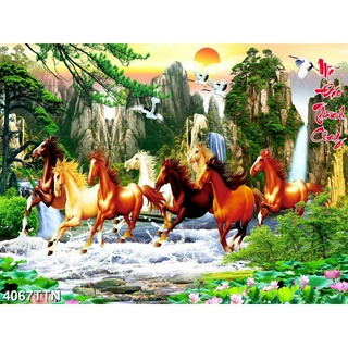TRANH DÁN TƯỜNG 3D MÃ ĐÁO THÀNH CÔNG - TRANH DÁN TƯỜNG BÁT MÃ PHONG CẢNH - TRANH MÃ ĐÁO TRUY PHONG