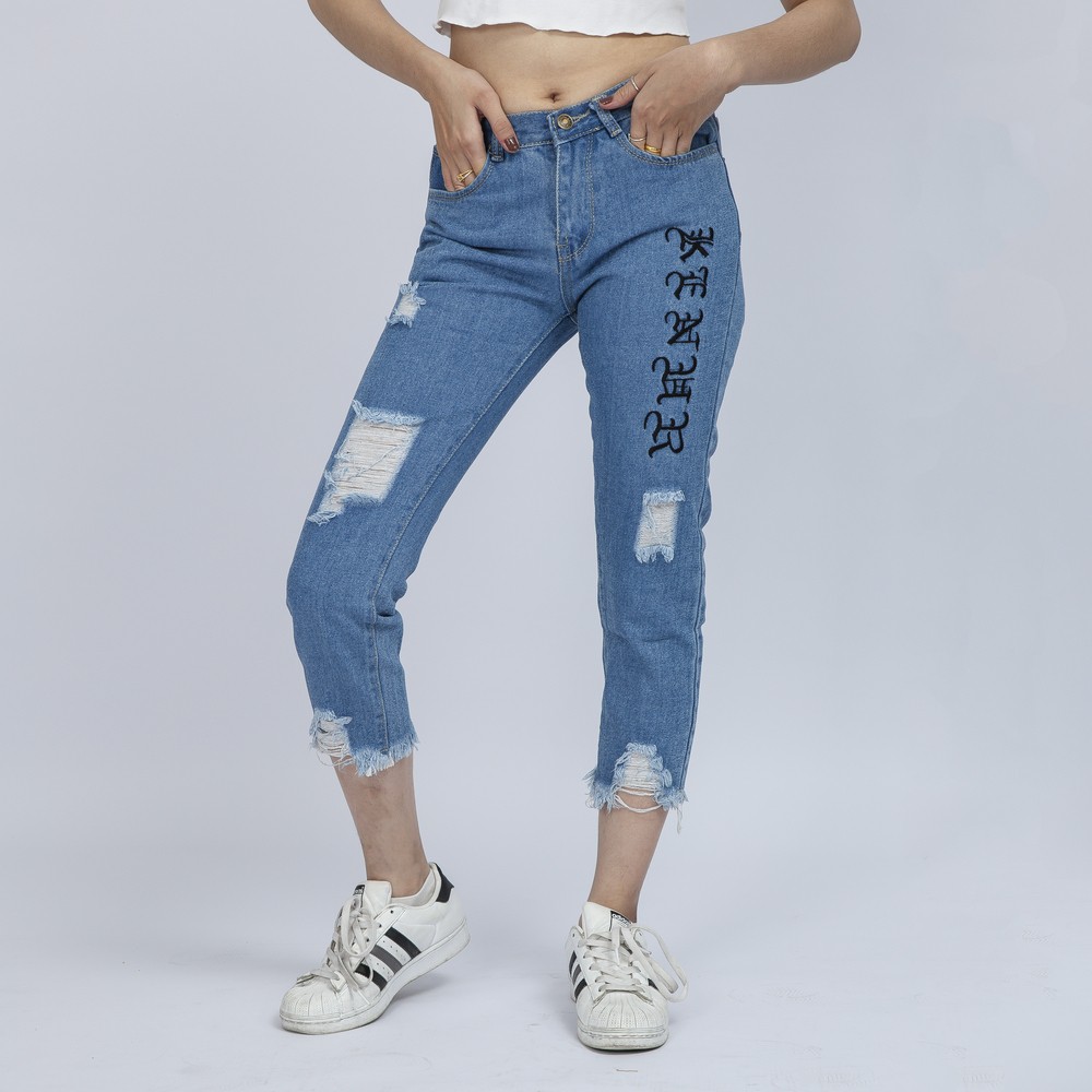Quần Jean Nữ Begy Chữ Thái Chân Tua Màu Xanh Trung Bình Co Giãn Thời Trang Cao Cấp Giãn QR08. BOBA_SHOP1 | BigBuy360 - bigbuy360.vn