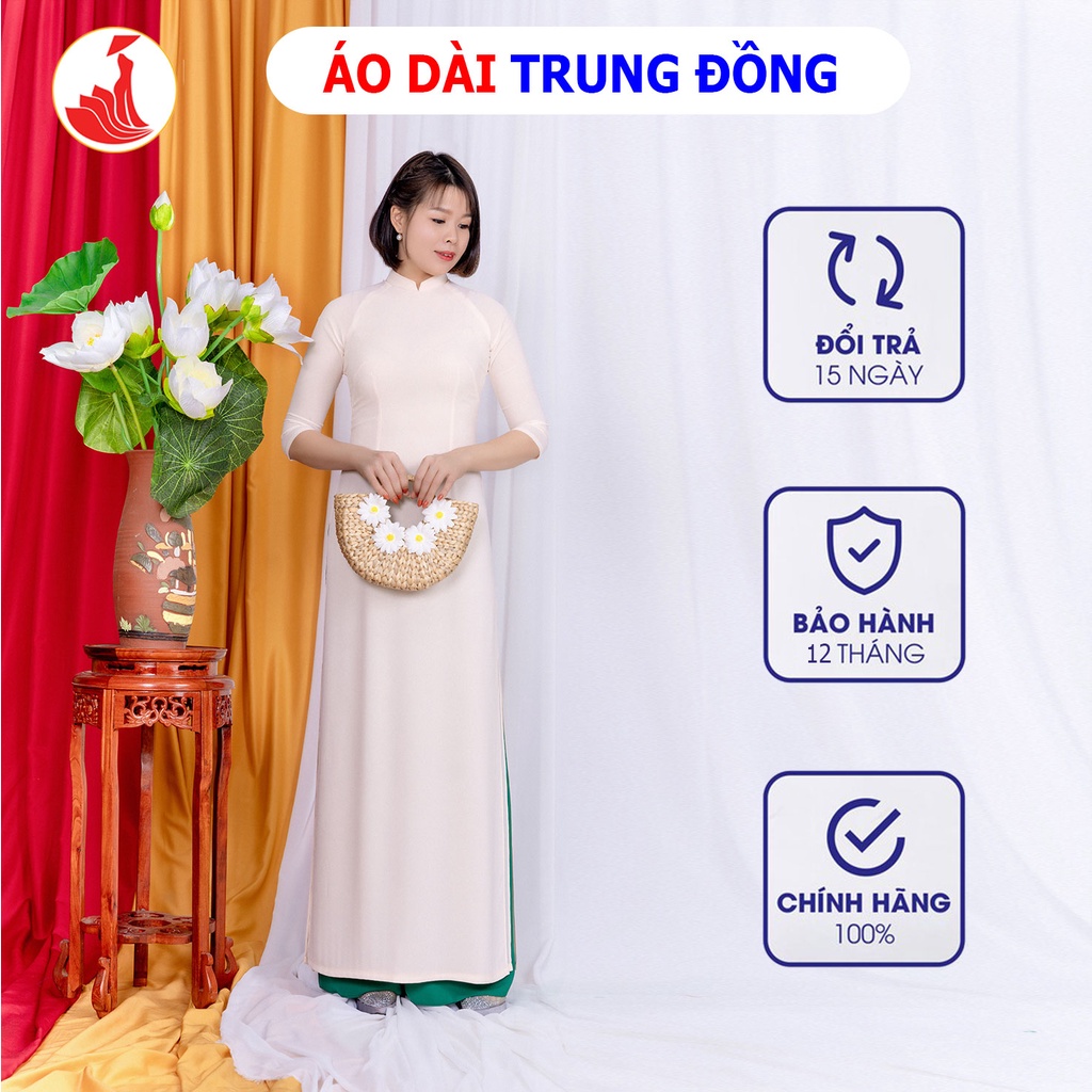 Áo dài trắng sứ 4 tà chất liệu vải chiffon cổ cao 2,5cm, tay lỡ, màu trắng sứ| Áo dài Trung Đồng