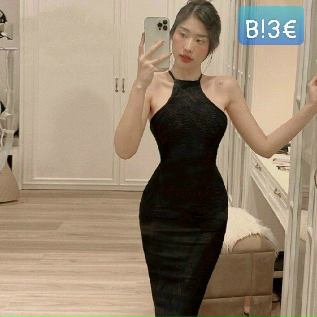 Đầm yếm sát nách ôm body hở lưng 4 dây chéo cực xinh , chất thun gân mềm mịn ly