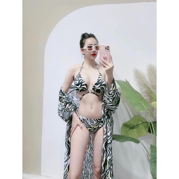 [CAO CẤP ] Bikini 3 mảnh vằn kèm khoác hàng có sẵn