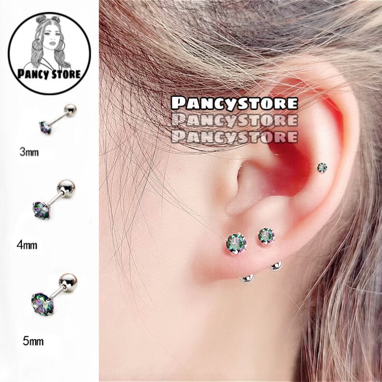 bông tai khuyên tai nam nữ titan kim tròn sắc màu Unisex