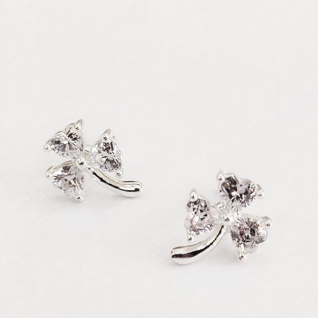 Khuyên tai bạc ta cỏ 3 lá đính đá _ van jw