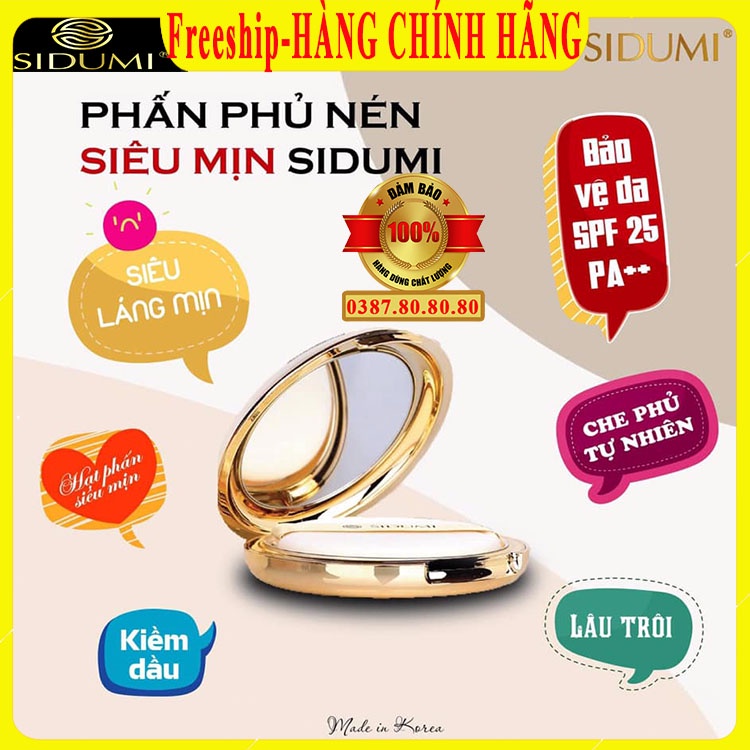 [ Freeship-AUTHENTIC ] Phấn phủ kiềm dầu nâng tone siêu mịn chính hãng Sidumi Hàn quốc/ Phan phu dạng nén cho da dầu mụn