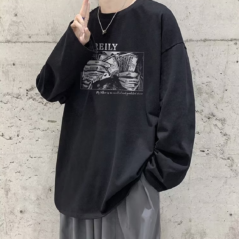 Áo Thun Tay Dài Dáng Rộng In Chữ Phong Cách Hip Hop Nhật Bản Thời Trang Cho Nam Và Nữ size M-5XL