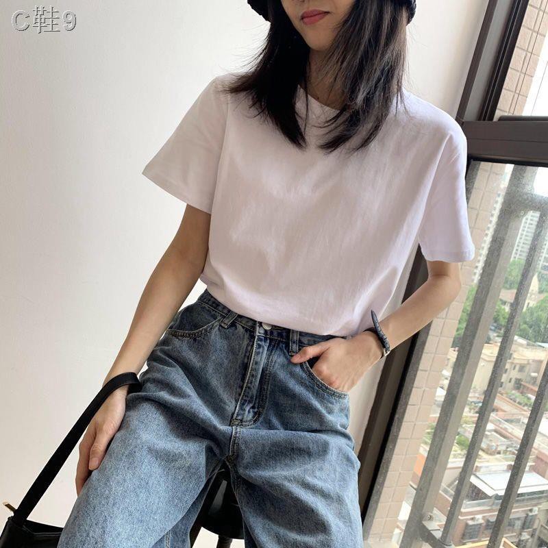 Pure cotton white t-shirt women s short-sleeved summer 2021 new Korean version of color tops wild loose clothes female