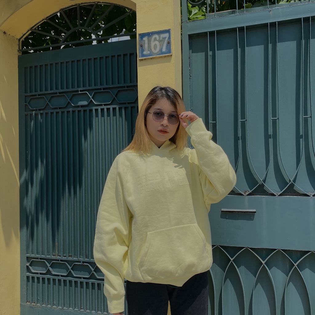 [CHÍNH HÃNG] Áo khoác Hoodie tay dài Fear Of God Essensial màu Vàng Chanh SS22