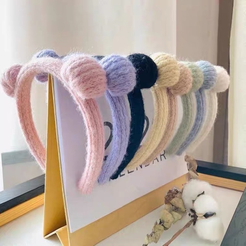 Cài tóc bờm tóc tai gấu len phong cách Hàn Quốc