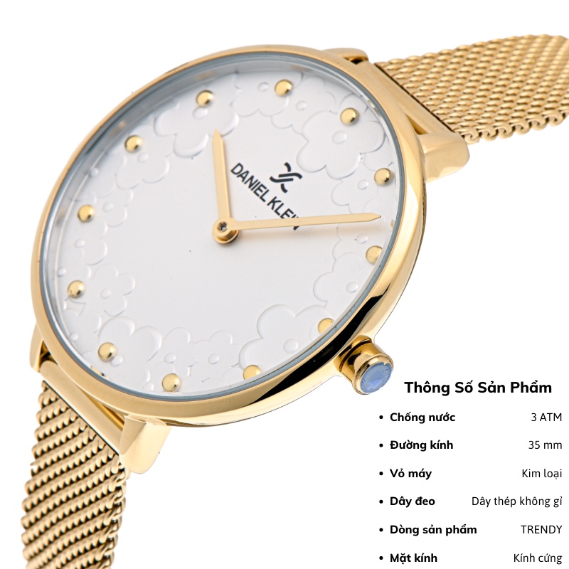 Đồng hồ nữ Daniel Klein Watch DK.1.12777 mặt nhỏ kính cứng chống xước, chống nước, dây thép đeo tay cao cấp chính hãng