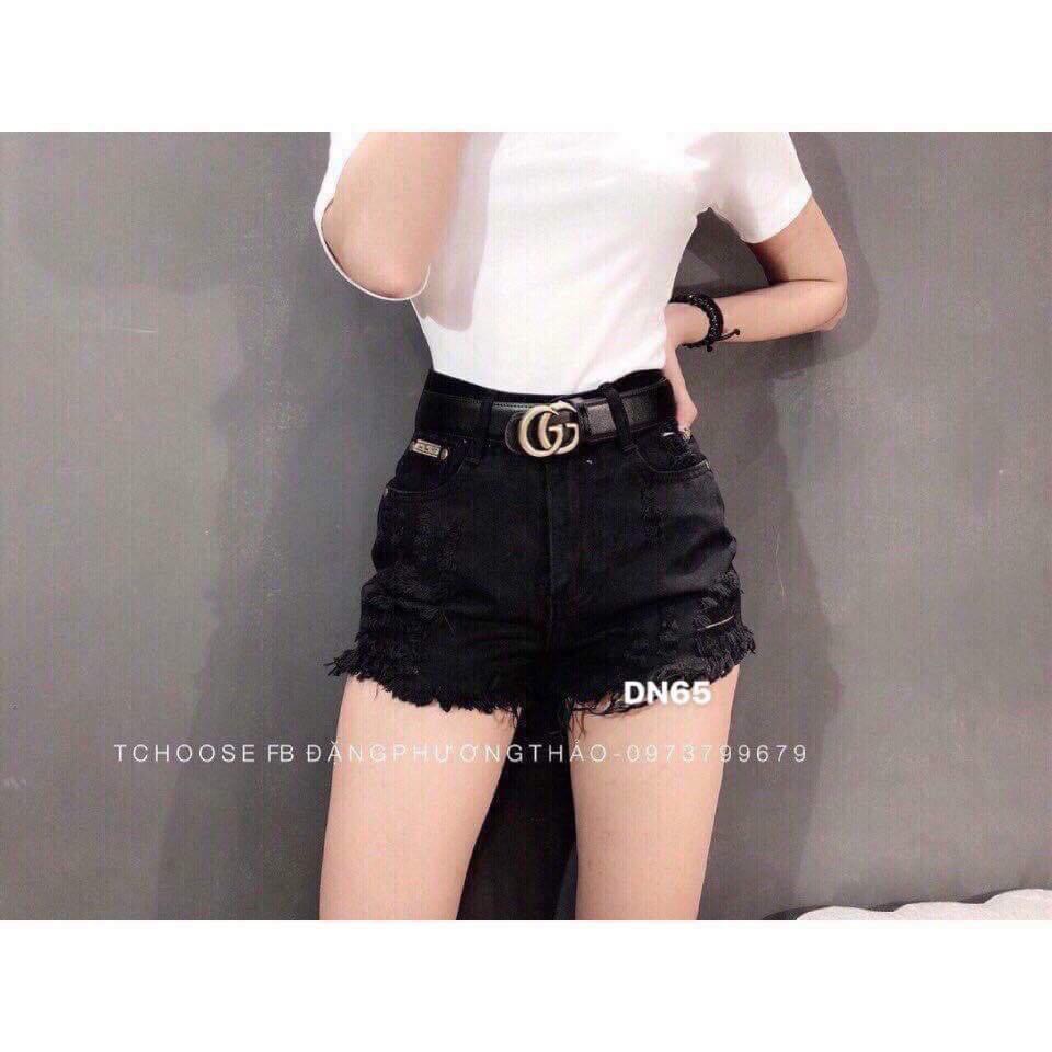 QUẦN ĐÙI SÓC BÒ KAKI ĐEN RÁCH CHẤT CO GIÃN