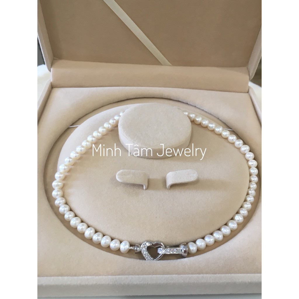 Vòng cổ Ngọc Minh Tâm Jewelry Trai nuôi thiên nhiên khoá trái tim bạc 925 xi kim