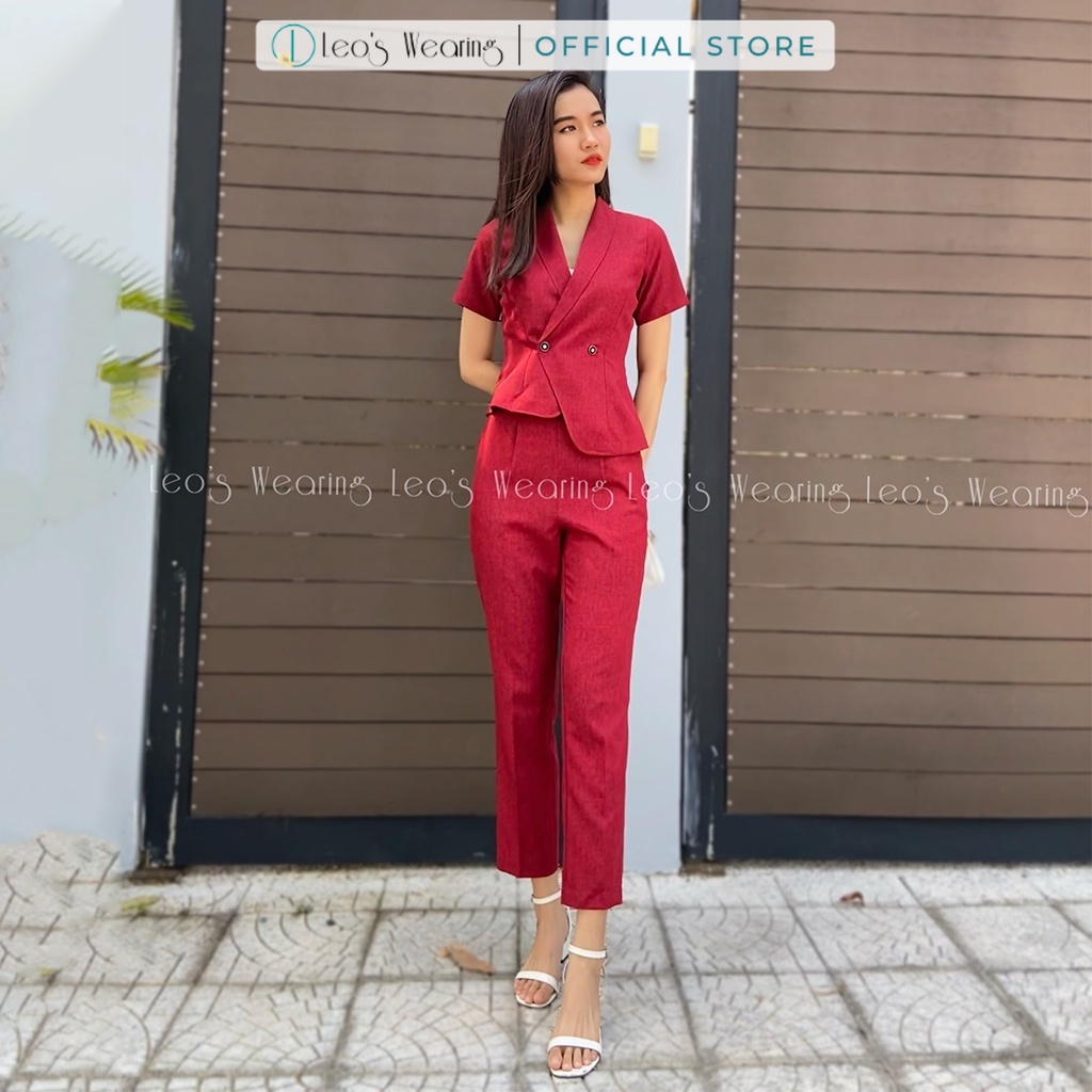 Set vest công sở nữ LEOSWEARING quần ống suông mix áo vest peplum M70 M86 N62