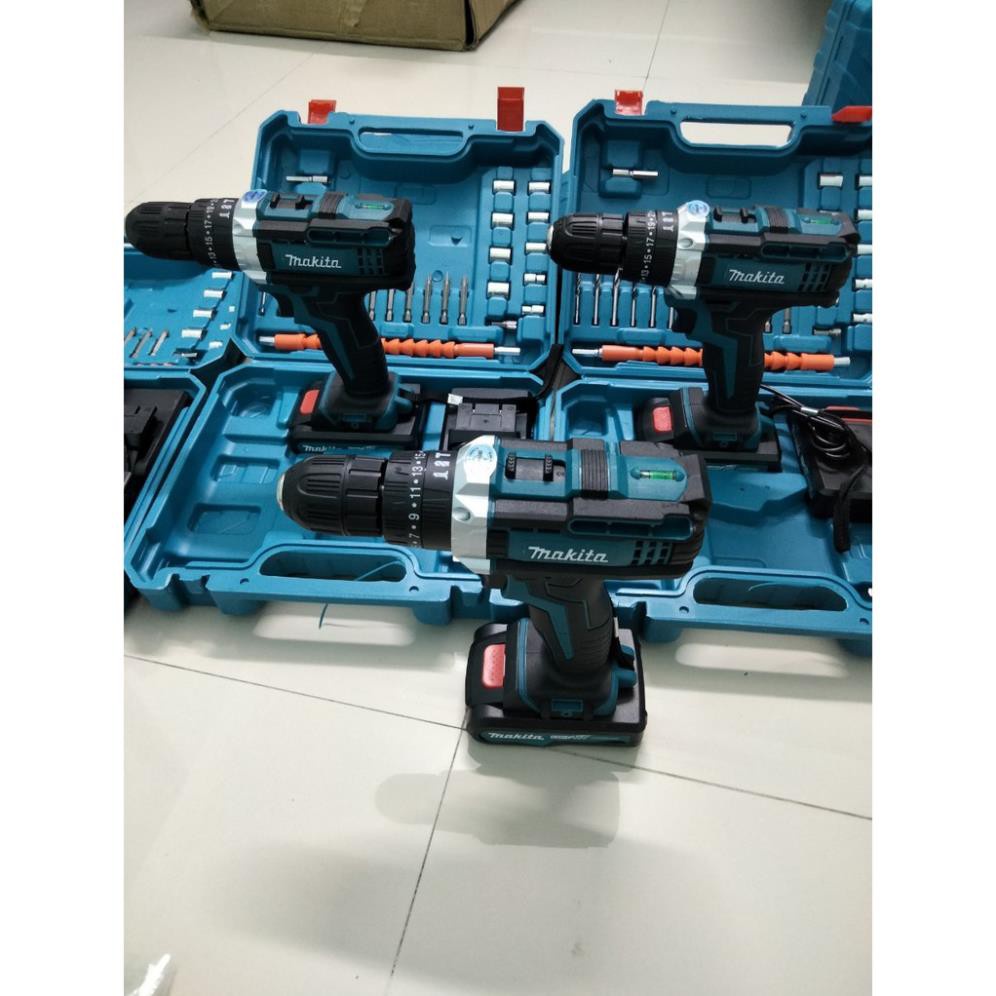 Máy khoan pin 56V Makita 3 chức năng có búa - Tặng kèm 24 chi tiết gồm các mũi khoan + Mũi bắt vít - Tổng Kho Điện Máy