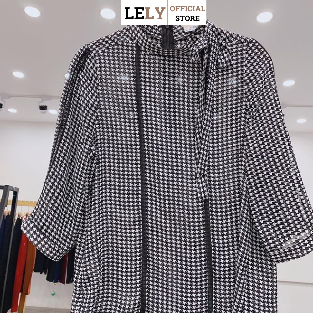 Áo sơ mi nữ tay lỡ Lely Fashion áo somi cao cấp cổ đức họa tiết đen trắng đẹp kiểu thời trang công sở đi học A400