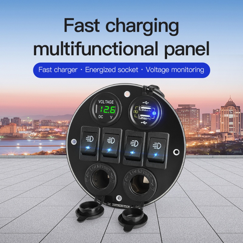 Ổ Cắm Sạc 4 Vị Trí On / off Kèm Công Tắc Vôn Kế USB Chuyên Dụng Cho Xe Tải / Tàu Thuyền RV