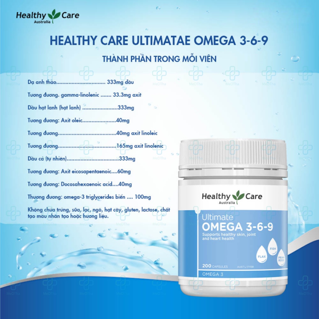 Omega 369 Healthy Care - Dầu Cá, Bổ Não, Bổ Mắt, Tim Mạch, Omega 3, Dầu Hoa Anh Thảo (Lọ 200 Viên) [Chính Hãng]