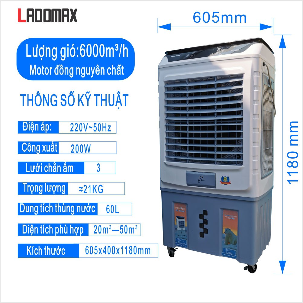 [Hỗ trợ ship]Quạt điều hòa hơi nước KS-5800R 60L Inverter Quạt THÁI siêu mát 100% Tặng 2 viên đá khô LADOMAX