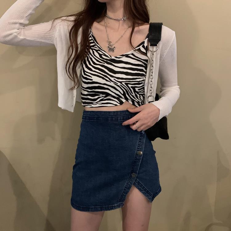 COZOK Áo Tank Top Sát Nách Form Ôm Họa Tiết Ngựa Vằn Phong Cách Hàn Quốc