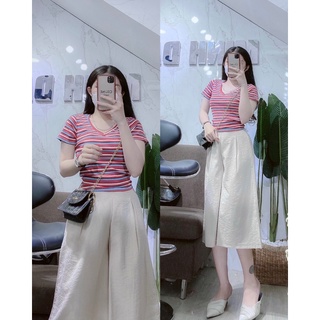 ẢNH THẬT áo croptop sọc cổ tim