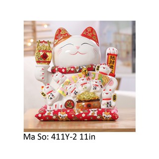 Mèo Thần Tài Sứ , Mèo May Mắn Maneki Neko cao 25cm. Vẩy Tay Gọi Khách BÁT PHƯƠNG KHAI TÀI
