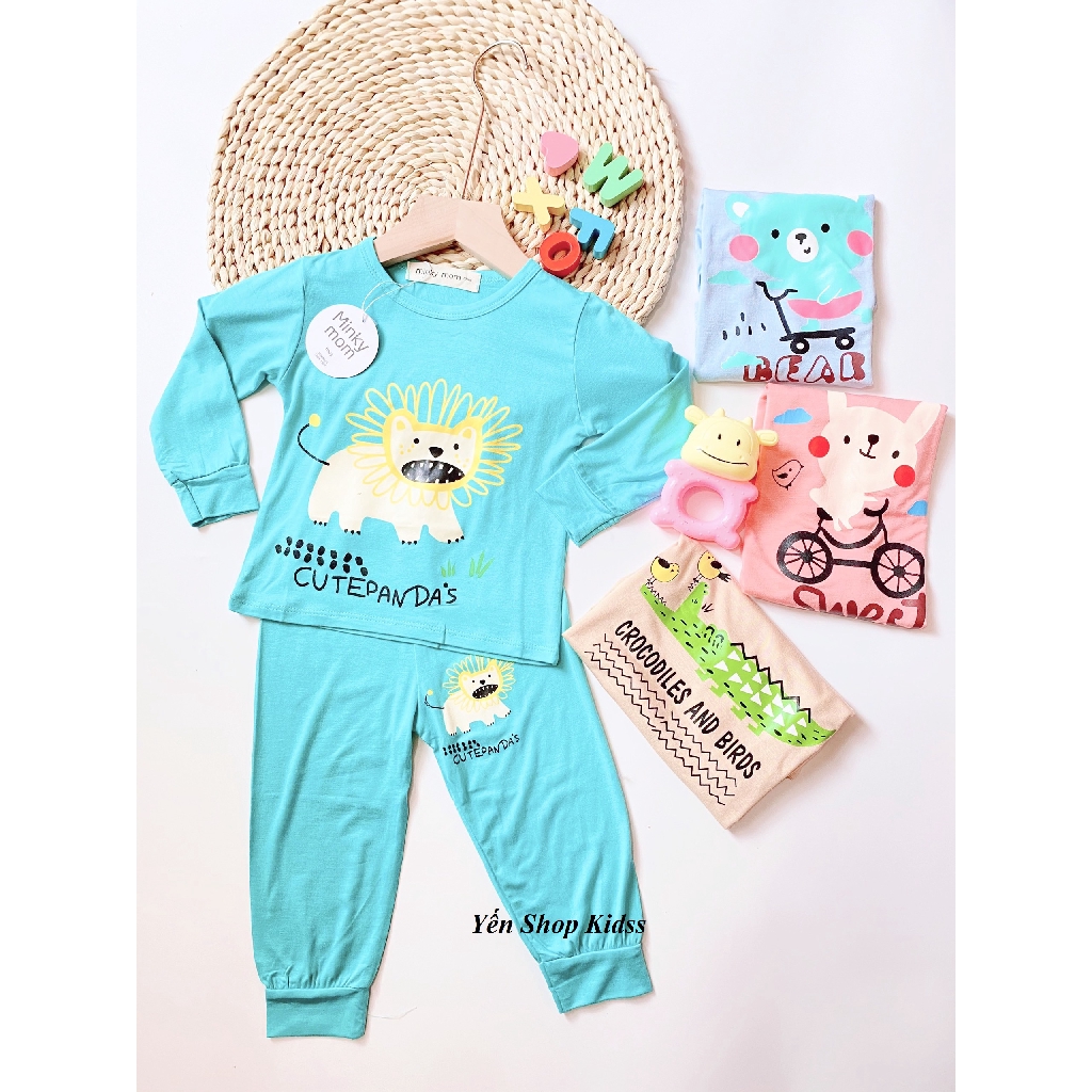 Bộ Dài Tay Minky Mom Chất Thun Lạnh Họa Tiết Thỏ Xe Đạp_Gấu Má Hồng Dễ Thương Cho Bé (Size 6_19kg)(SP001206)