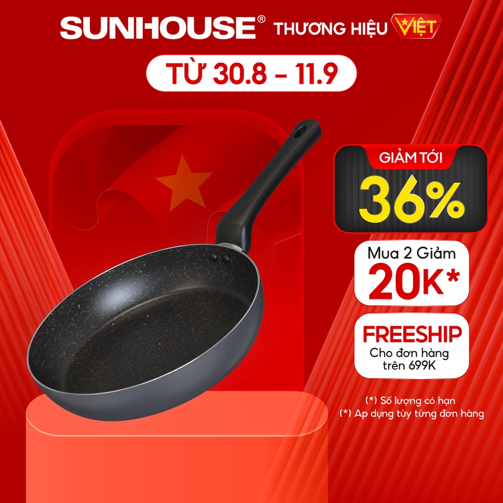 Chảo chống dính vân đá KHÔNG TỪ Sunhouse Size 18-30 CT18-30 PLUS