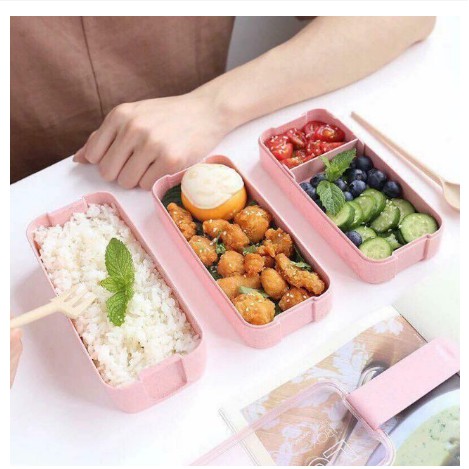 HỘP CƠM 3 TẦNG LÚA MẠCH CAO CẤP HÌNH CHỮ NHẬT